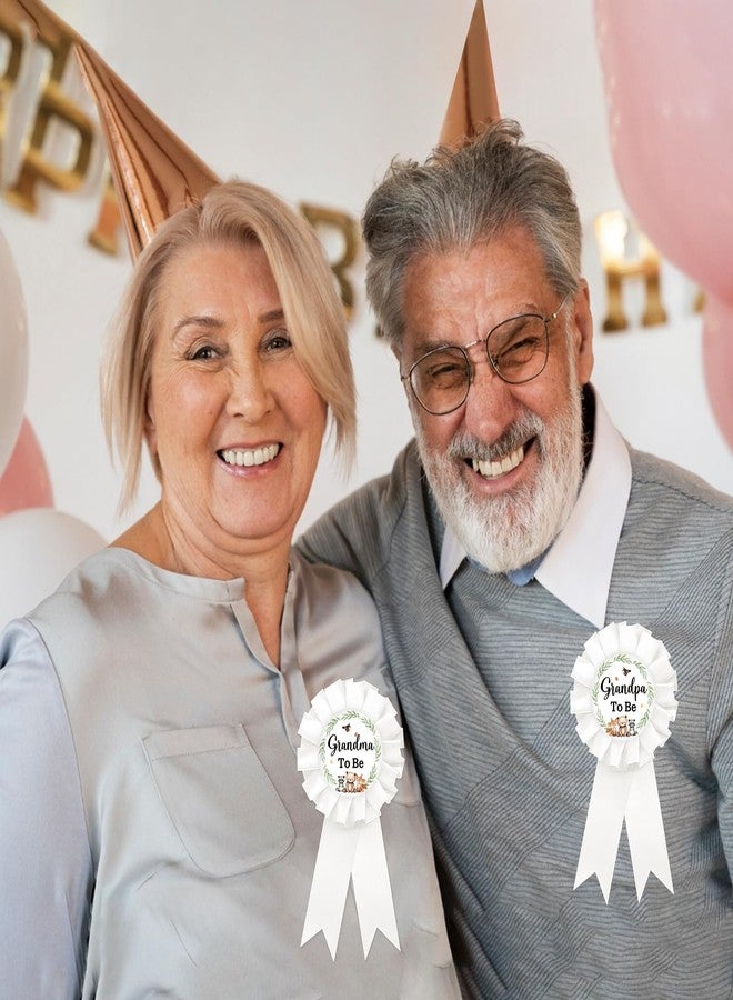 دبوس شارة من الصفيح بتصميم حيوانات الغابة للجدة المنتظرة، دبوس محايد للجدّ المنتظر، زرّ للكشف عن جنس المولود للأجداد الجدد، شريط جائزة الجدة ذو الوردة البيضاء، هدايا حفلة استقبال المولود الجديد "مغامرة في انتظارك" - Image 4